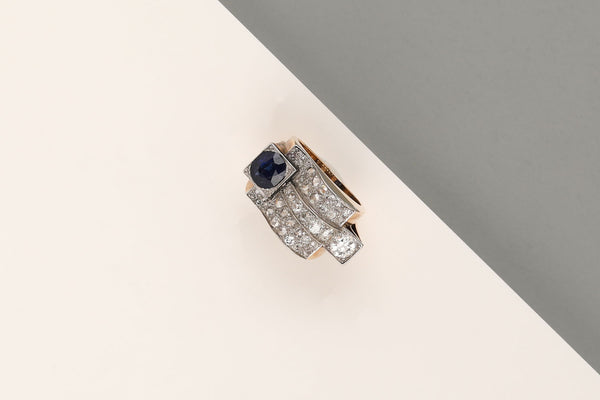 18 ct. Rose Gold Ring - Diamond - Sapphire