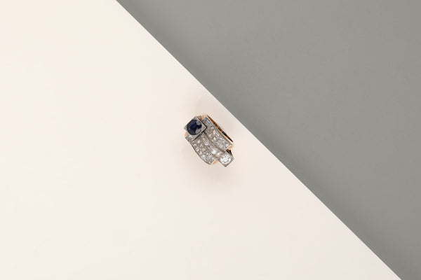 18 ct. Rose Gold Ring - Diamond - Sapphire