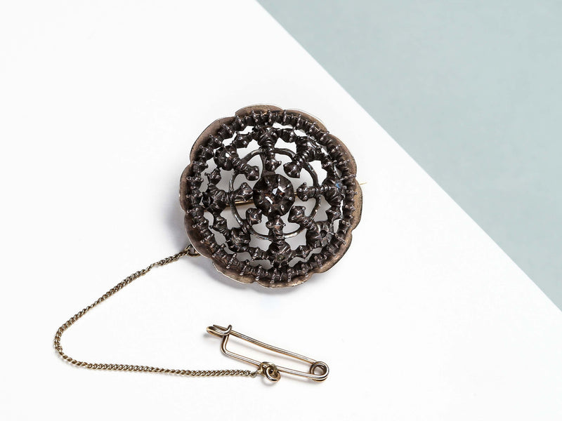14 ct. Rose Gold and Silver Brooch - Rose Cut Diamonds
