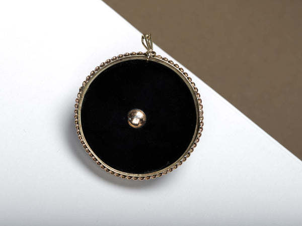 18 ct. Yellow Gold Brooch - Diamonds - Onyx - Pearl