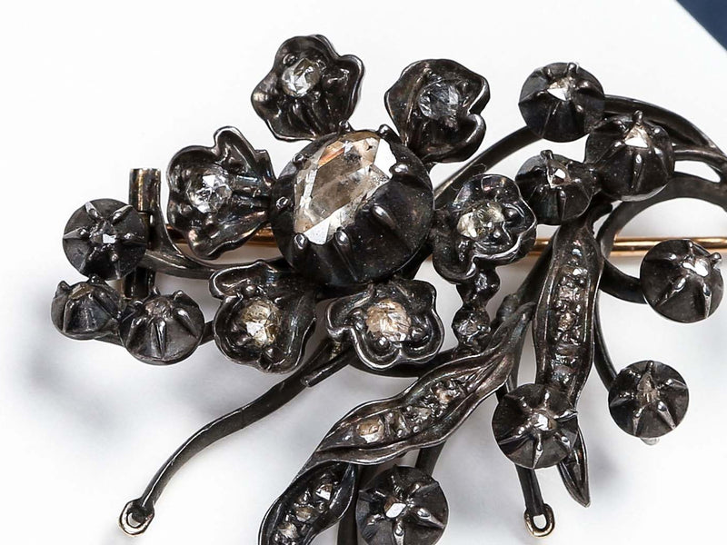 Silver and 14 ct. Rose Gold Brooch - Rose Diamonds
